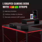 GTRACING L-Shaped Gaming Desk with RGB Light and Removable Storage Stands, Black