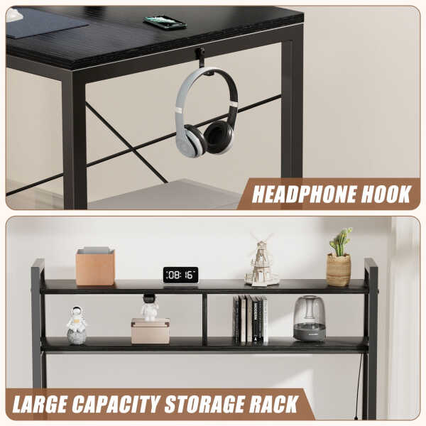 Flyicty 55'' L Shaped Gaming Desk, Ergonomic Corner Desk with Monitor Stand, Computer Desk for Home Office Study Writing