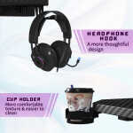 Homall 44 Inches Z-Shaped Gaming Desk Carbon Fiber Surface Desk with Cup Holder & Headphone Hook, Black