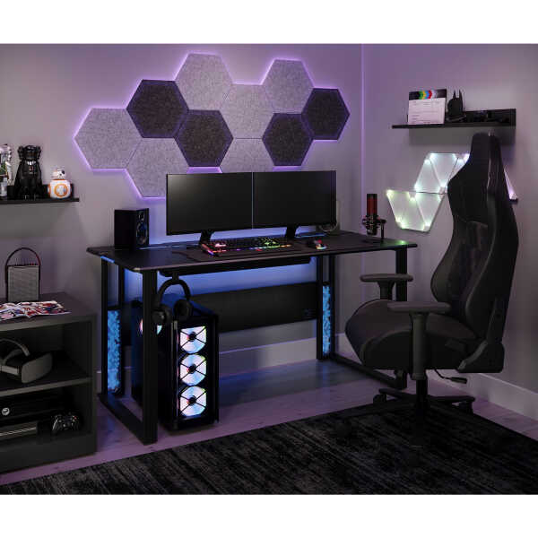 RS Gaming&trade Gaming Computer Desk RGB with 10 Acoustic Panels, Black