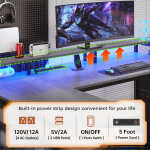 67" L Shaped Desk with Drawers, Computer Office Desk with Storage Shelves & Power Outlet, Reversible Gaming Desk with LED Lights