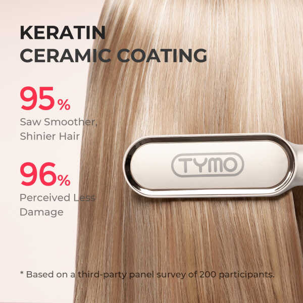 TYMO Ring Hair Straightener Brush, Flat Iron Comb, 5 Temp Settings & 20s Fast Heating, Dual Voltage, Gold