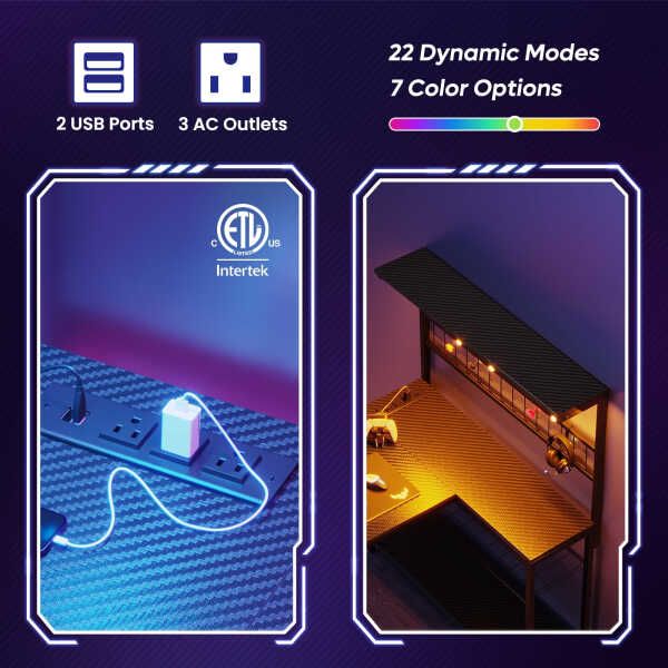 Bestier 42 inch Gaming Desk with LED Lights & Power Outlet, Reversible L Shaped Computer Desk with Hutch & Storage Shelves,