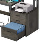 Dextrus 65" L Shaped Desk with Power Outlets and Monitor Stand , Computer Desk with LED Light &File Cabinet, Corner Desk with 3