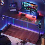Bestier 42" Gaming Desk PC Computer Office Gamer Table Desk with LED Lights & Monitor Stand in Red