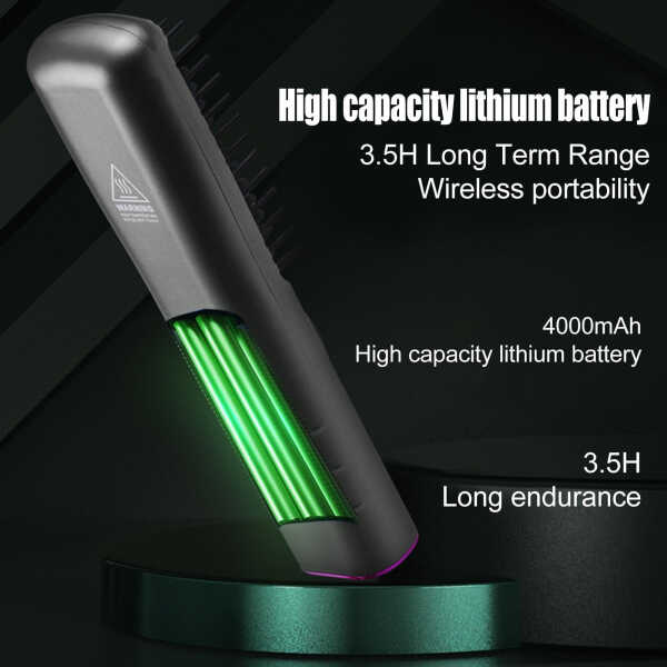 OHHSUN Cordless Hair Straightener Brush, Portable Negative Ion Hot Comb with USB Rechargeable Feature Fast Heating 3 Temp