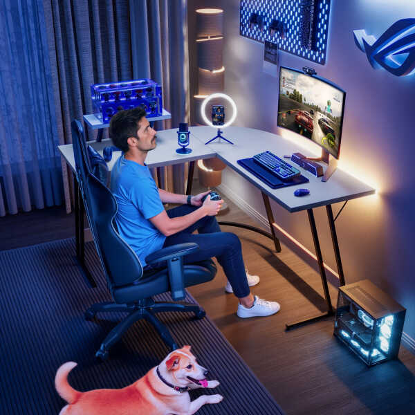 Homall L-Shaped Gaming Desk 51.2 Inches Corner Office Desk with Removable Monitor Riser, Black
