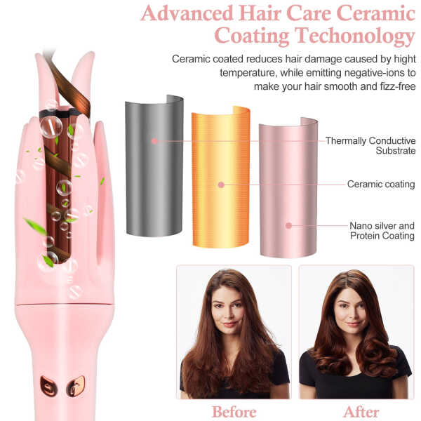Automatic Hair Curler, Double Ceramic Curling Irons with 1.5" Rotating Barrel, 4 Temps & Timer