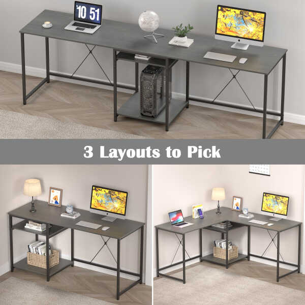 JOZ 59" L Shaped Gaming Desk, Two-Way Convertible Computer Desk with Storage Shelves for Rooms, Corner and Home Office in Rock
