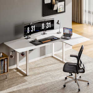 63x43 Inches L Shaped Standing Desk, Electric L Stand Up Desk with 4 Legs, Adjustable Height from 28-46 Inches for Home and