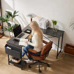 Furnibear Computer Desk with Drawer and Power Outlets, 47" Office Desk with 2 Monitor Stands and Fabric File Cabinet for Home