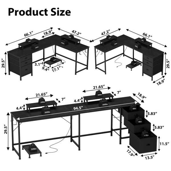 GIKPAL L Shaped Computer Desk, Reversible Gaming Desk with Drawers, Corner Desk with Storage Shelves & Monitor Stand, Home