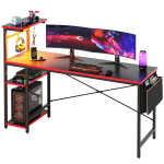 Bestier 61" Reversible Gaming Desk with PC Shelf Computer Desk with LED Light Carbon Fiber