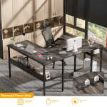 Homieasy Reversible L Shaped Desk with Magic Power Outlets and USB Charging Ports, Sturdy Corner Computer Desk with Storage