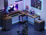 GIKPAL L Shaped Computer Desk, Reversible Gaming Desk with Drawers, Corner Desk with Storage Shelves & Monitor Stand, Home