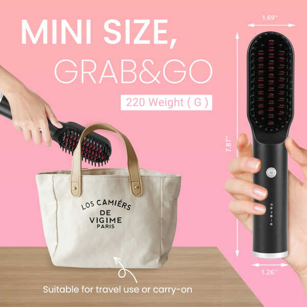 KIPOZI Hair Straightener Brush, Cordless Hair Straightener Brush Portable Hot Comb Straightener, USB Rechargeable & 3 Temp