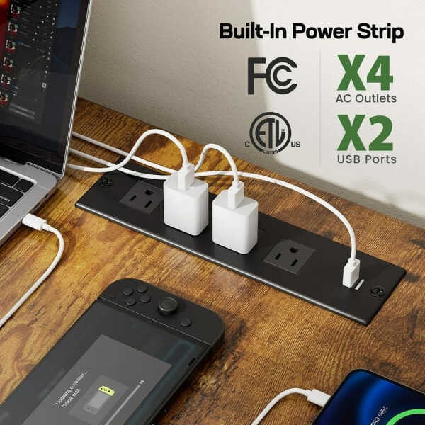 CHITOOMA 67 Inch Reversible L-Shaped Computer Desk Gaming Desk with Power Outlets,USB Ports,LED Strip,Storage Shelves & Monitor