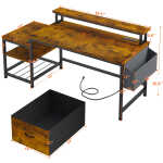 EnHomee 56.5" Computer Desk with Monitor Stand, Office Desk with Fabric File Cabinet, Gaming Computer Desk for Home Office