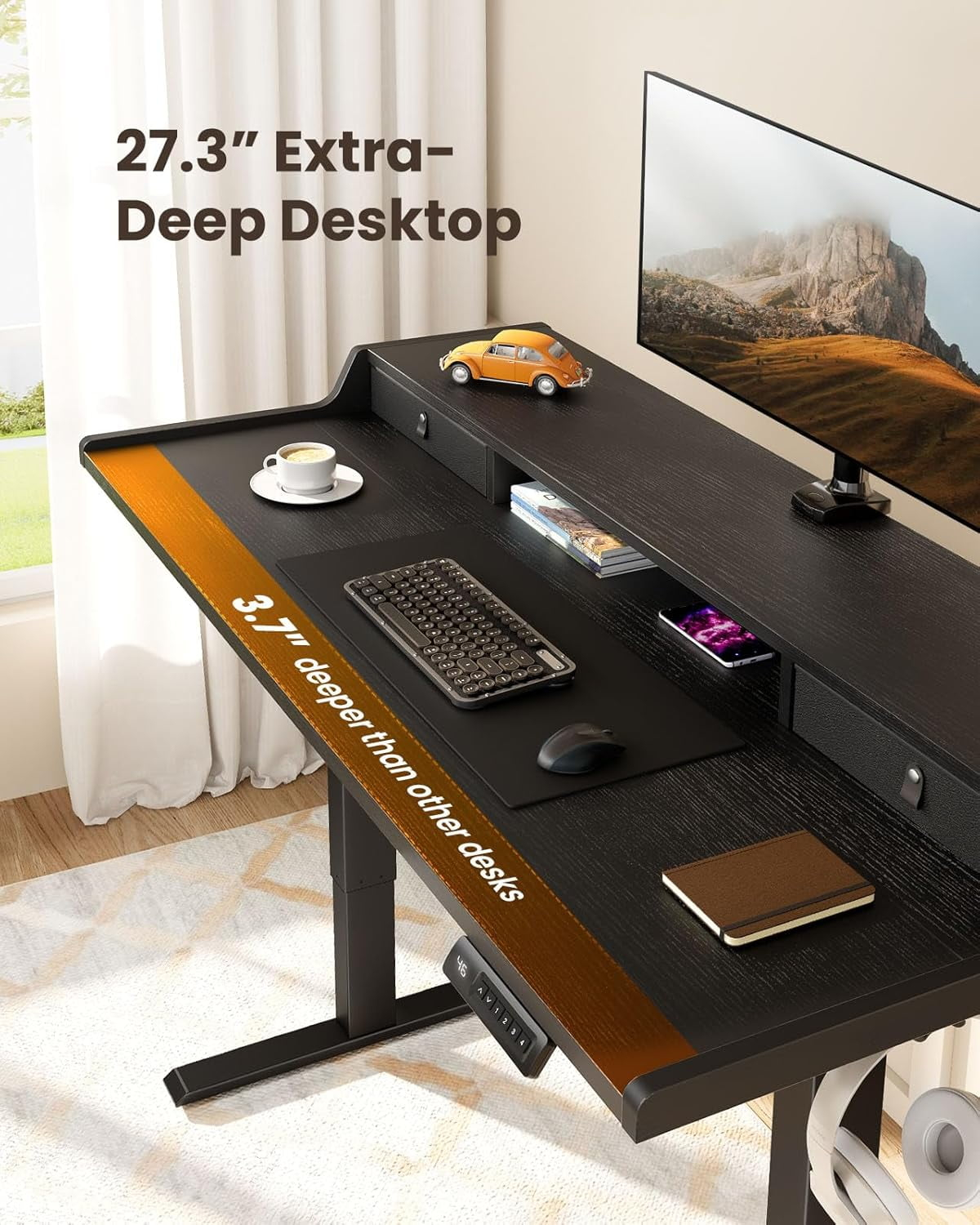 CHITOOMA 63&Prime x 28&Prime Electric Standing Desk with Drawers, Height Adjustable Gaming Desk with Monitor Stand & Storage