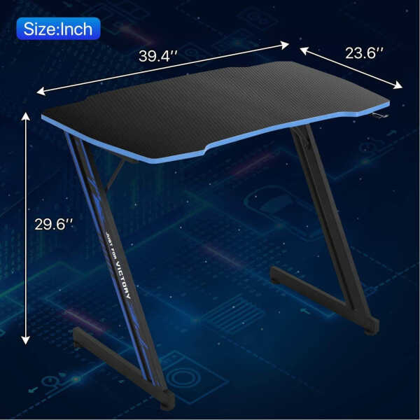 NiamVelo 47 inch Gaming Desk, Z-Shaped PC Computer Table Ergonomic Gamer Workstation with Headphone Hook for Home Office, Red