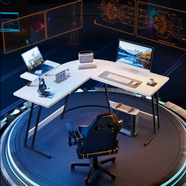 Homall L-Shaped Gaming Desk 51.2 Inches Corner Office Desk with Removable Monitor Riser, Black