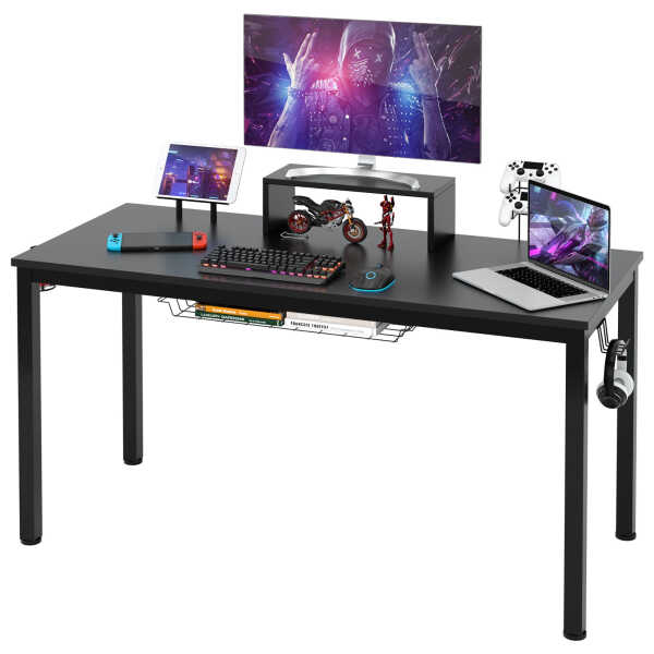 Costway 55 inch Gaming Desk Racing Style Computer Desk with Cup Holder & Headphone Hook