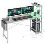 Bestier 61" Reversible Gaming Desk with PC Shelf Computer Desk with LED Light Carbon Fiber