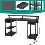 Ktaxon Gaming Desk with 2 Power Outlets&USB, Computer Desk with 15 Adjustable Light, Study Writing Table with Large Desktop, for