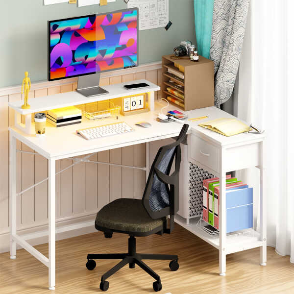Fairy L Shaped Gaming Desk, 43in Computer Desk with Charging Port (Black)