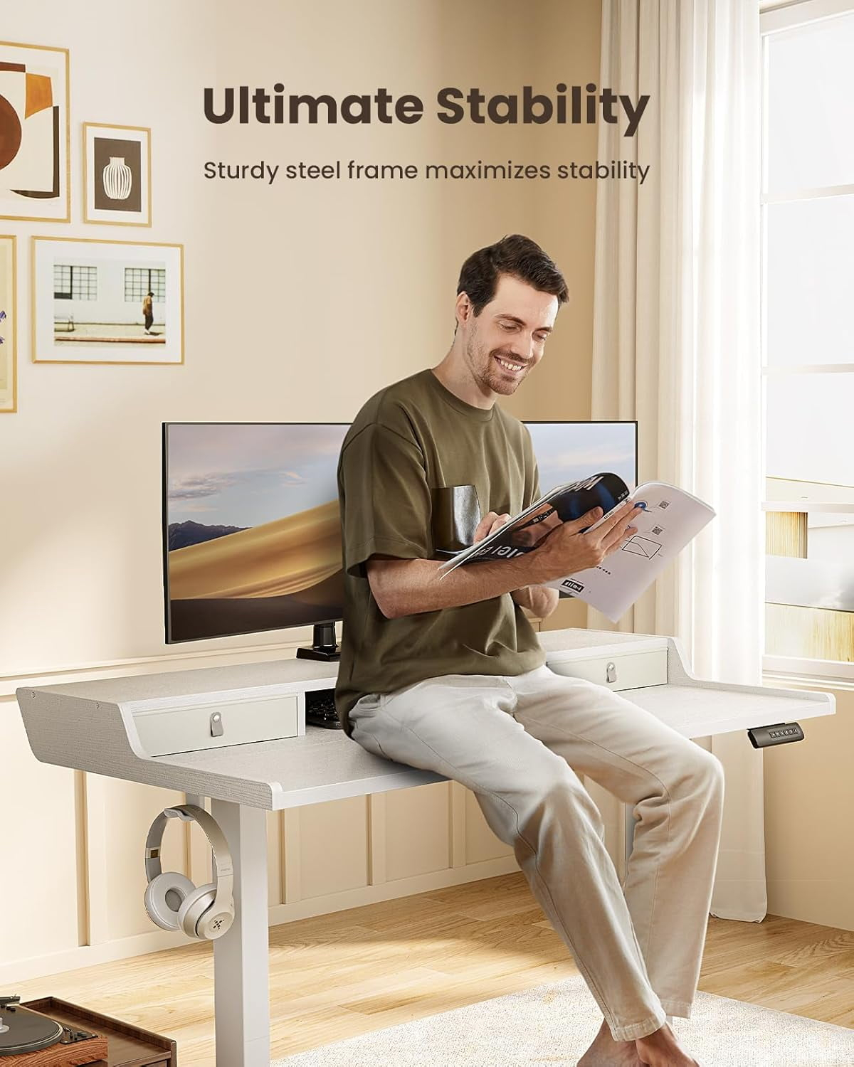 CHITOOMA 63&Prime x 28&Prime Electric Standing Desk with Drawers, Height Adjustable Gaming Desk with Monitor Stand & Storage