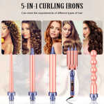 Curling Iron Set,5 in 1 Barrel Curling Wand Set with 0.3"-1.25" Interchangeable Ceramic Triple Barrels Hair Waver,Instant