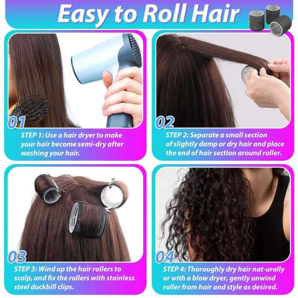 Hair Rollers set, Self Grip Hair Rollers for Long Medium Short Hair, ELASO Jumbo Large medium Hair Curlers
