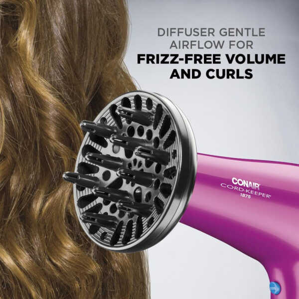Conair 1875 Watt Cord-Keeper Hair Dryer with Ionic Conditioning, Pink