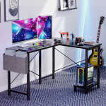Furnibear Computer Desk with Drawer and Power Outlets, 47" Office Desk with 2 Monitor Stands and Fabric File Cabinet for Home