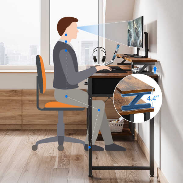 Computer Desk with Drawers and Storage Shelves, 48 inch Home Office Desk with Monitor Stand, Work Study PC Desk for Small