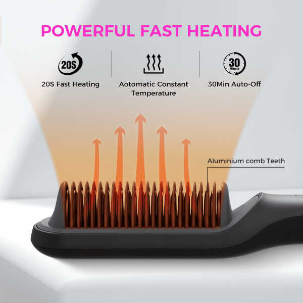 Goolioo Hair Straightener Brush, Ionic Hair Straightening Comb, Anti-Scald, Ceramic Coating, Black