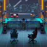 Bestier 42 inch Gaming Desk with LED Lights & Power Outlet, Reversible L Shaped Computer Desk with Hutch & Storage Shelves,