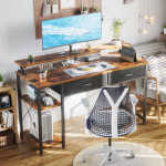 Computer Desk with Drawers and Storage Shelves, 48 inch Home Office Desk with Monitor Stand, Work Study PC Desk for Small