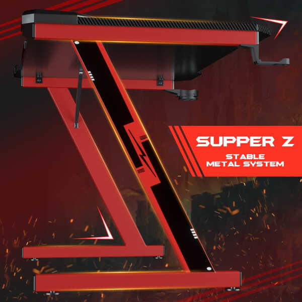 Homall 44 Inches Z-Shaped Gaming Desk Carbon Fiber Surface Desk with Cup Holder & Headphone Hook, Black