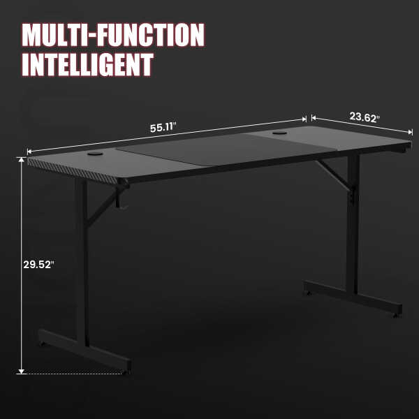GTRACING 55" Large RGB Sturdy Gaming Desk with Mouse Pad T-Shaped Office Chair Computer Desk Spacious Work Surface Table, Black