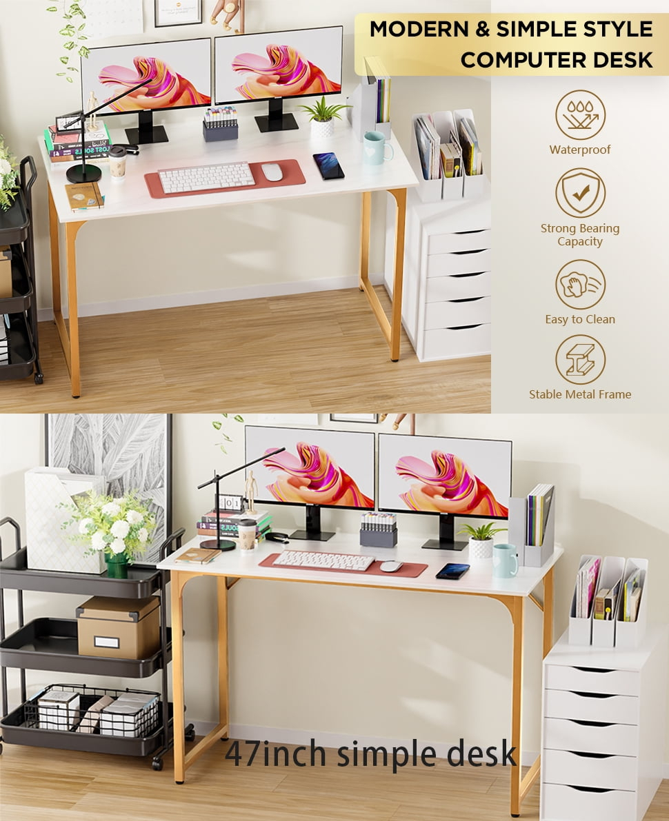 XF XINFENG 47.2 in Adult/Student/Office/Home Desks, Gold, White