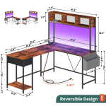 Yoobure 55 inch L Shaped Desk with Power Outlet and LED lights&65292Corner Gaming Desk with Storage Shelf&65292Computer Desk L