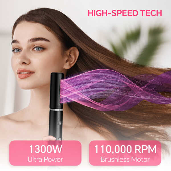 NICEBAY Hair Dryer Brush, Hot Air Brush with 110000RPM Brushless Motor, Blow Dryer 1300W, Plastic