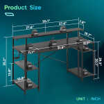 Bestier 55" Gaming Desk with LED Light & Monitor Stand Computer Desk Corner Desk for Home Office, Black Carbon Fiber
