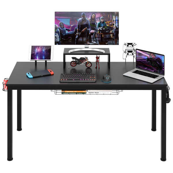 Costway 55 inch Gaming Desk Racing Style Computer Desk with Cup Holder & Headphone Hook