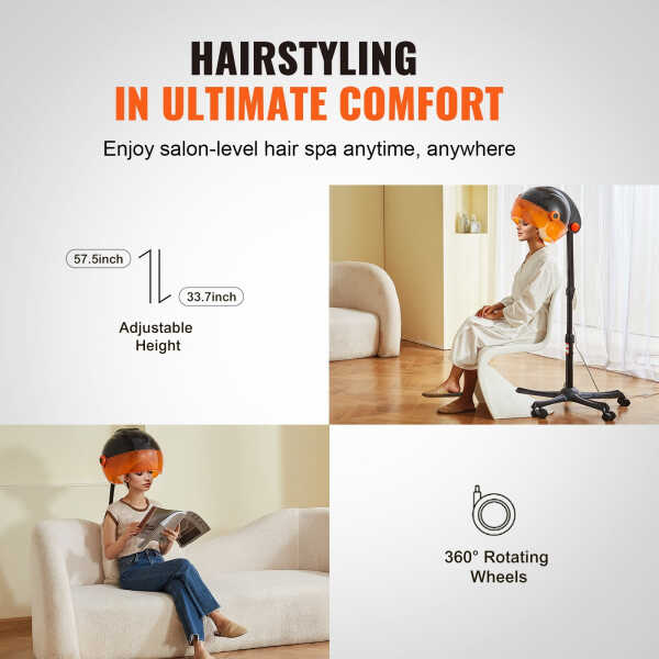KFFKFF Ionic Hair Dryer with Hood, 1875W Professional Bonnet Hair Dryer, Timer Function, 3 Heat Settings & Speed Control,