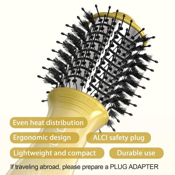 DAN Travel Hair Dryer Brush Nano Titanium Blow Dryer Brush Dual Voltage,Mini Oval Hot Air Brush,2 inch One Step Hair Dryer &