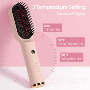 KIPOZI Hair Straightener Brush, Cordless Hair Straightener Brush Portable Hot Comb Straightener, USB Rechargeable & 3 Temp