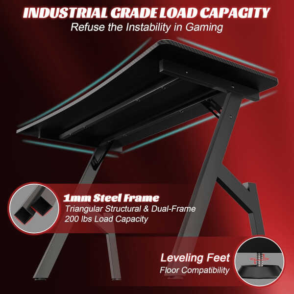 55 Inch Gaming Desk with Carbon Fibre Surface Large Computer Desk Gaming Table Ergonomic Pc Gaming Workstation Home Office Desks