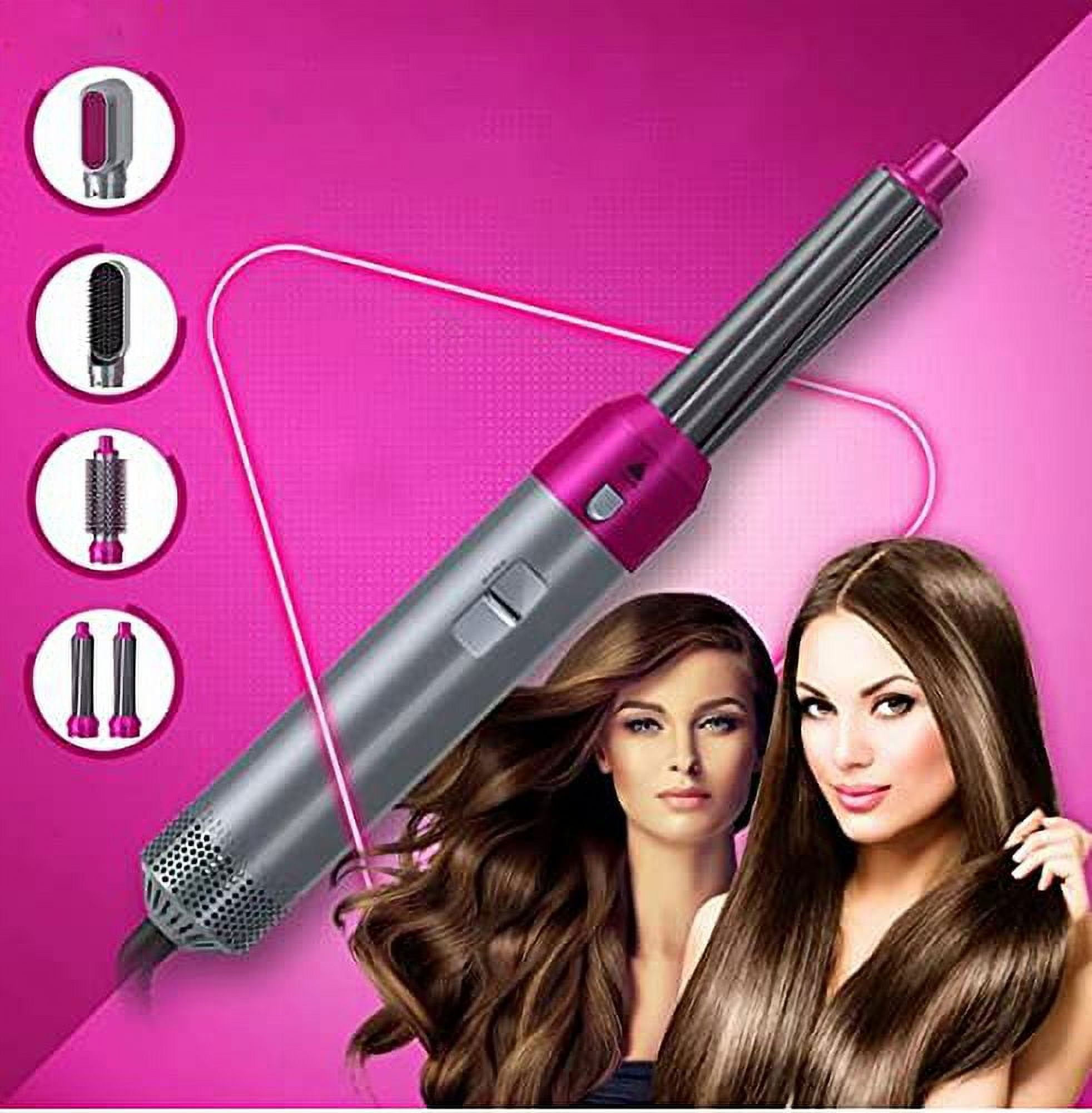 5-in-1 Electric Hair Dryer Brush - Negative Hair Styler with Detachable Brush Heads - Blow Dryer Brush for Straightening and